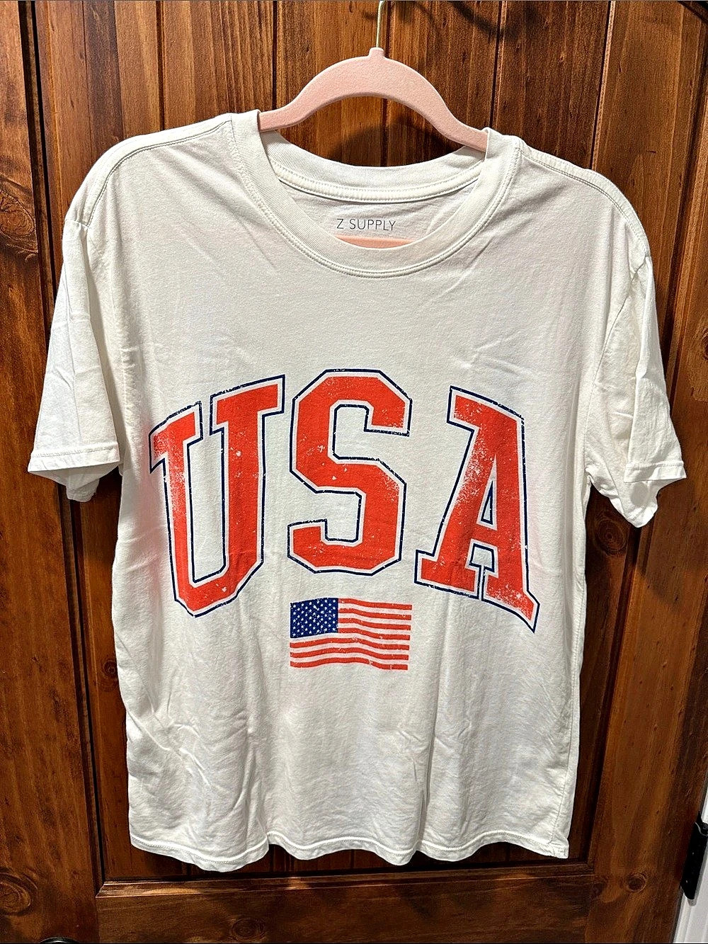 Z Supply USA Flag Boyfriend T-Shirt White & Red Small